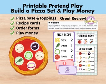 Pretend Play Build a Pizza, Dramatic Play Set, Playmoney, Homeschool Printable, Classroom Activity, Kindergarten Busy Book, Kids Bucks