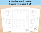 Number Tracing Practice, 1-20 Tracing Worksheet, Printable Preschool Kindergarten Activity Maths Counting Busy Book, Homeschool Material