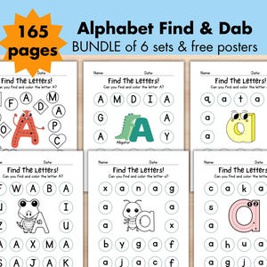 Reconhecimento de letras Dab It Letters, Encontre a letra, Imprimível para pré-escola, Planilha de educação domiciliar, Pacote de folhas para colorir o alfabeto