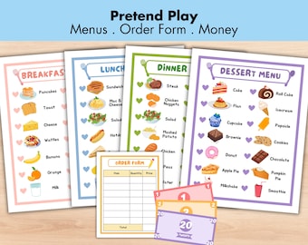 Menù per giochi di finzione, menù per ristoranti finti, cucina per