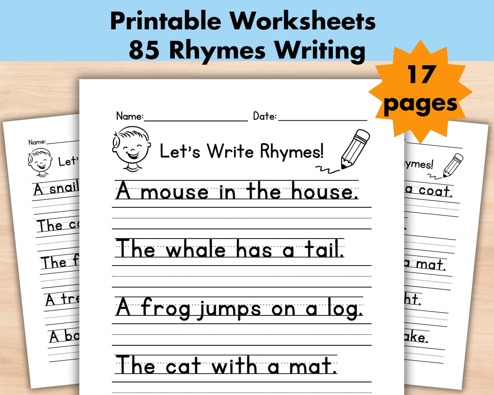 Rhyme Sentence Writing Worksheet, Write the Sentence, Printable