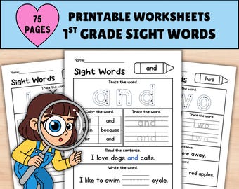 75 First Grade Fry's Sight Words Worksheets PDF | 1st Grade Reading Practice, Trace Color Read Write Activities | US Letter & A4 Printable