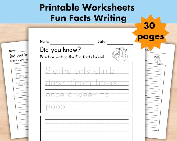 Write the Sentence Worksheets, Handwriting Trace Fun Facts, Printable Sentences Writing Practice Activity, 1st-3rd Grade ELA Worksheets