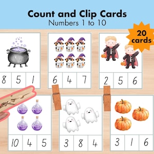 Zählen und Clip Karten, Zahlen 1-10, Vorschule Mathe Zahlen Aktivitäten, Halloween Montessori Karten, frühes Lernmaterial, Instant Download