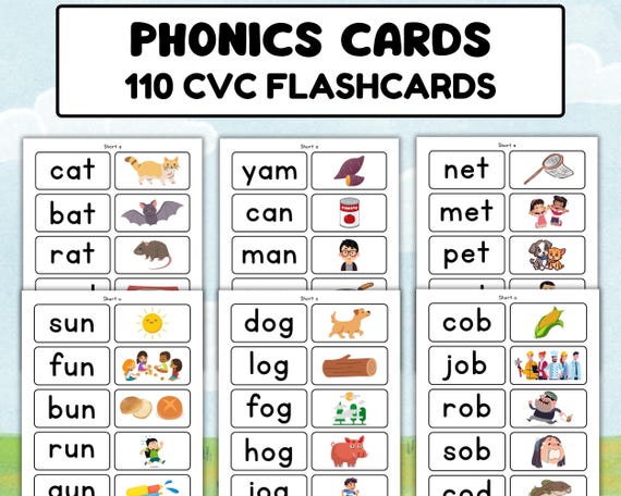 110 CVC Flashcard, CVC Words for Kids, Phonics Cards, Short Vowels Learning, Kindergarten Reading Activity, Digital Download Homeschooling