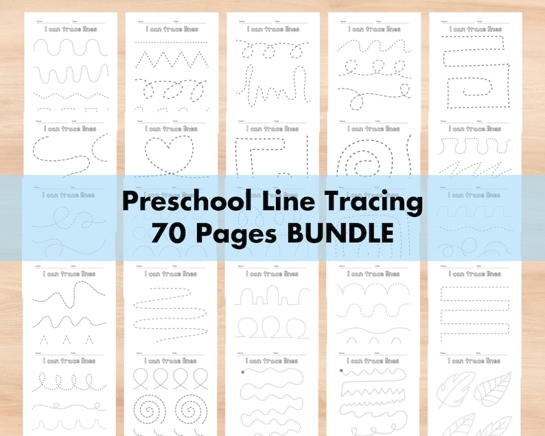 Lot de 70 feuilles de calcul pour le traçage de ligne pour les enfants d'âge préscolaire, page de traçage de ligne imprimable, cahier d'école à la maison, apprentissage du programme de maternelle, pré écriture manuscrite image 2