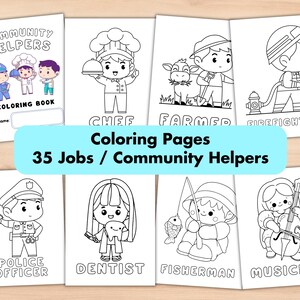 35 Community Helpers Coloring Page, Job Career Day Coloring Book, Occupation Printable Coloring Sheet, Preschool English Color of the Week