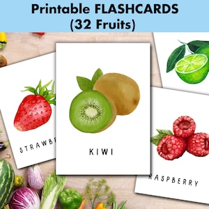 32 Obst FlashCards Vorschulkarten, druckbare Lernkarten, sofortiger Download digital, Obstlerngeräte, Homeschool-Aktivitäten