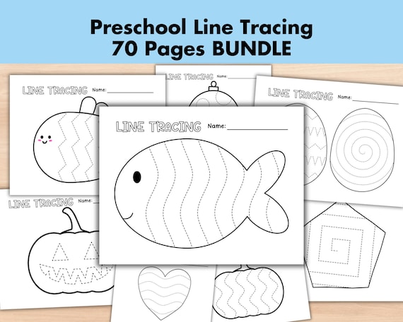 70 Preschool Line Tracing Worksheet Bundle, Line Trace Page Printable, Pre Handwriting Homeschool busybook, Kindergarten Curriculum Learning