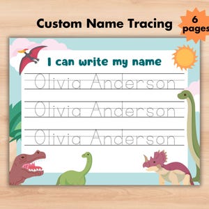 Dinosaur Custom Name Tracing Sheet Personalised Name Trace Handwriting Practice Worksheet Printable Page Kids Name Writing Customizable