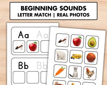 Beginning Sounds Letter Match Phonics Activity for Preschool, Real Photo Alphabet Worksheets and Educational Game, Preschool Literacy ABC