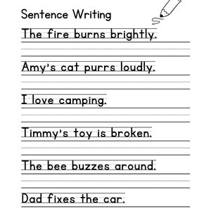 180 Write the Sentence Worksheets, Printable Sentences Writing Practice