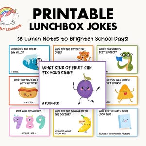 Lunchbox Witze druckbare, lustige Mittagessen Notizen für Kinder, Schule Witze, Kinder Rätsel, digitaler Download, süße Karten, Schulanfang Karten