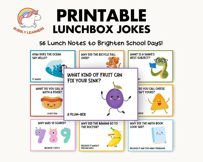 Lunchbox Jokes Printable, Funny Lunch Notes for Kids, School Jokes, Kids Riddles, Digital Download, Cute Cards, Back To School Cards image 1