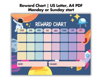 Astronaut Reward Chart Toddler, Space Printable Sticker Chart, Kids chore chart Routine Tracker, Potty Training, Daily Chore Chart Schedule
