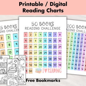 Afdrukbare leesuitdaging grafiek regenboog, kinderboektracker bladwijzers, checklist boekenuitdaging, digitale download, zomerleesplanner