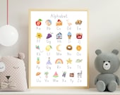 Watercolor Alphabet Poster Chart, ABC Classroom decor, Printable Homeschool Toddler Letters, A to Z Instant Digital Download