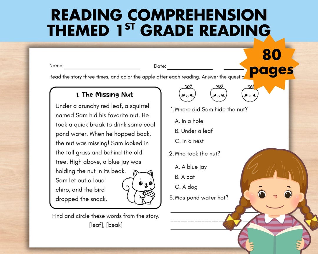 1st Grade Reading Comprehension Worksheet Bundle 80 Page Printable PDF ...