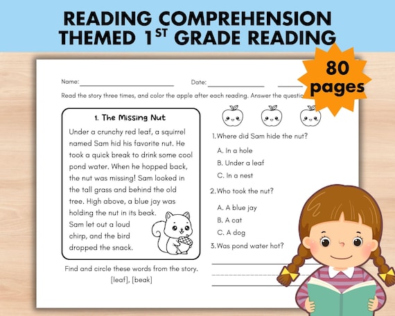 1st Grade Reading Comprehension Worksheet Bundle 80 Page Printable PDF, Stories with Questions Homeschool, Reading Fluency Passages ELA