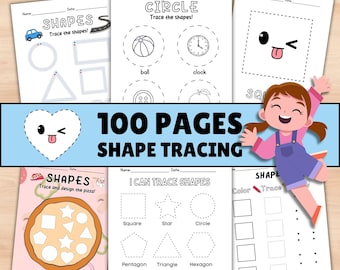 100 Pages Shape Tracing Worksheets PDF for Kids | Preschool & Kindergarten Fine Motor Practice, Printable Shapes Activities | Homeschool