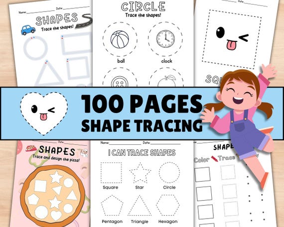 100 Pages Shape Tracing Worksheets PDF for Kids | Preschool & Kindergarten Fine Motor Practice, Printable Shapes Activities | Homeschool