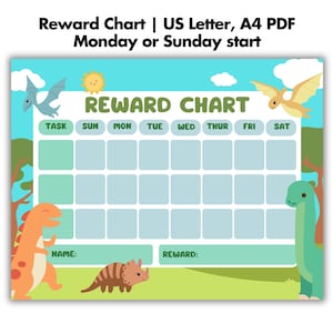 Dinosaur Reward Chart Toddler, Boys Potty Training, Kids chore chart Routine Tracker, Printable Sticker Chart, Children Behaviour Chart