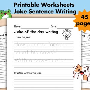 Jokes Write the Sentence Worksheets, Printable Sentences Writing Practice Activity, 1st-3rd Grade ELA Worksheets, Homeschool Activities