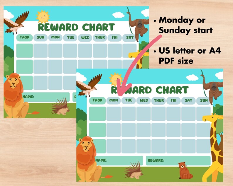 Safari Animal Reward Chart Toddler, Jungle Potty Training,printable ...