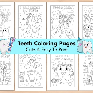 Zahngesundheit Malvorlagen, Niedliche Kinder Zahn Malvorlagen, Zahngesundheit Spiel Party-Aktivität, Kinder Gastgeschenke, Printable Kawaii