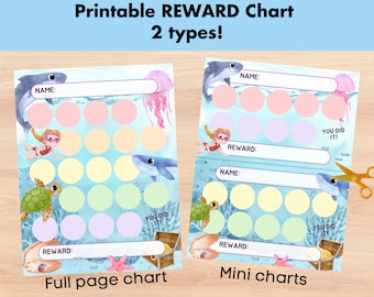 Ocean Reward Chart Toddler, Watercolor Sea Reward Chart Mini, Printable Kids Routine Tracker, Digital Download, Potty Training for Kids