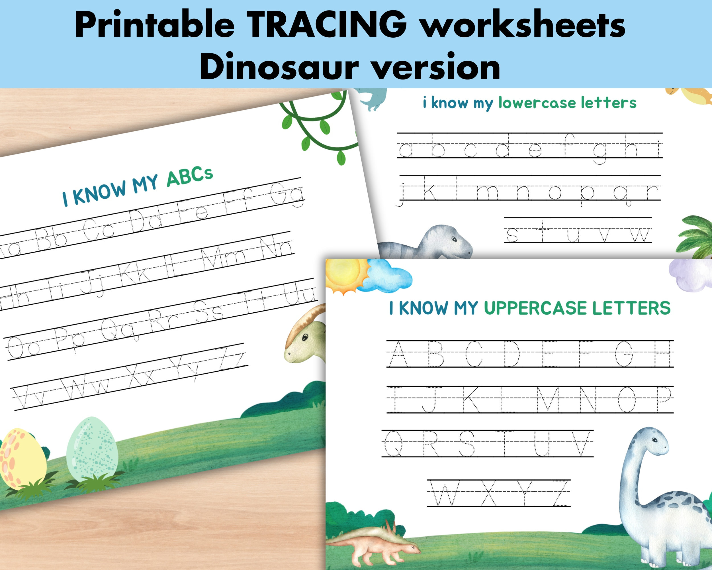 Dinosaur Alphabet Tracing Sheets Handwriting Practice, Preschool
