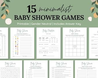 Minimalistisches Babyparty-Spielepaket zum ausdrucken - 15 geschlechtsneutrale Babyparty-Spiele, Sofort-Download PDF, moderne Babyparty-Aktivitäten