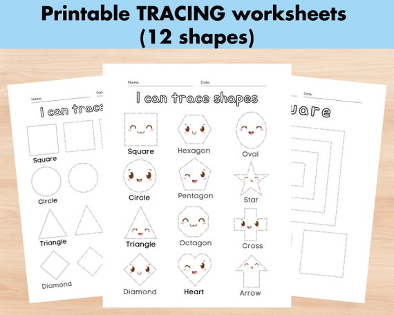 Printable Shape Tracing Worksheet, Preschool Basic Shape Homeschool Workbook, Kindergarten Pre-k Materials, Learning Resources