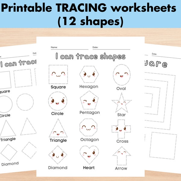 Printable Shape Tracing Worksheet, Preschool Basic Shape Homeschool Workbook, Kindergarten Pre-k Materials, Learning Resources