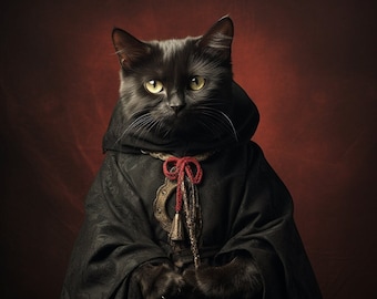 Vintage Katze Druck, Katze Gothic Gemälde, historische Katze, Tier Liebhaber Wohnkultur Geschenk, viktorianische Katze Kunst Dekor Download Halloween