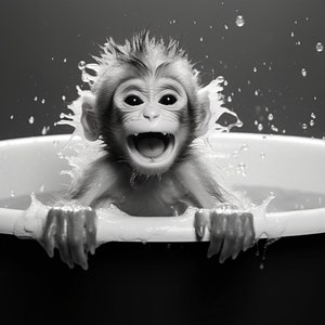 Monkey Wall Art Poster, Funny Monkey Sitting on a Toilet in Bathroom Print, Bathroom Poster Art, Monkey Printable, Whimsy Animal Art, Kids