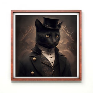 Vintage Cat Wall Art Print, Gothic Gentleman Black Cat Painting, historical, Animal Lover, Victorian Cat Art Decor, Cat Art Poster Halloween