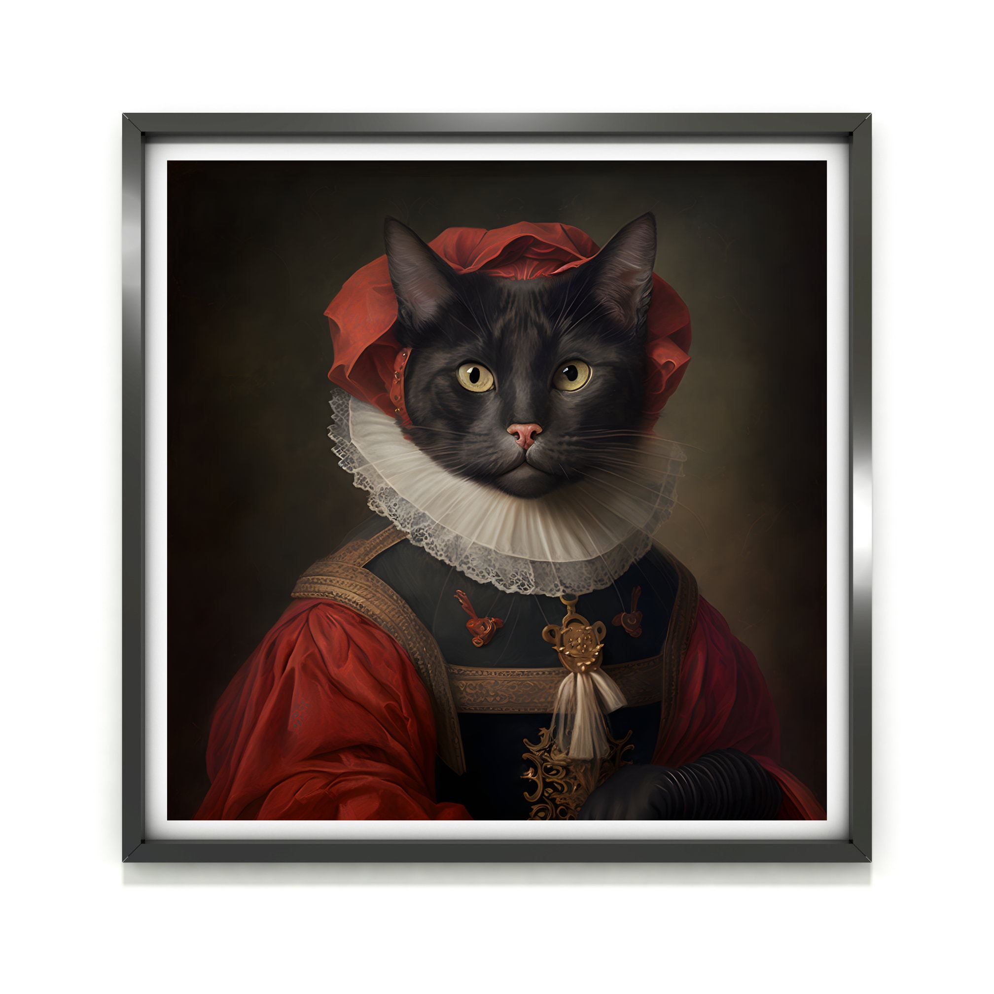Vintage Cat Wall Art Print, Victorian Cat Renaissance Cat