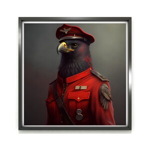 Vintage Raven Wall Art Print, Gentleman Raven Painting, Raven in Military Uniform, Animal Lover poster, Victorian Raven Art Decor Halloween