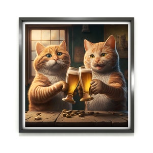 Cat Wall Art Poster, Funny Drunk Cat, Cat Drinking Beer, Grumpy Cat in a Bar, Cat Wall Art, Cat Lover, Whimsy Animal Art Download Printable