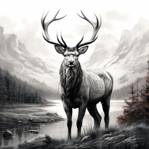 Red Stag Wall Art, Printable Stag Deer, Buck Deer, Scottish Stag, Deer Antler, Deer Hunter, Deer Print Deer Head and Antlers Poster Download