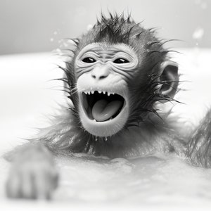 Monkey Wall Art Poster, Funny Monkey Sitting on a Toilet in Bathroom Print, Bathroom Poster Art, Monkey Printable, Whimsy Animal Art, Kids