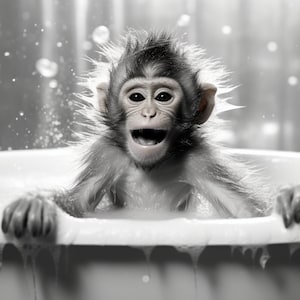Monkey Wall Art Poster, Funny Monkey Sitting on a Toilet in Bathroom Print, Bathroom Poster Art, Monkey Printable, Whimsy Animal Art, Kids