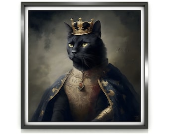 Vintage Katze Druck, Katze Gothic Gemälde, historische Katze, Tier Liebhaber Wohnkultur Geschenk, viktorianische Katze Kunst Dekor Download Halloween