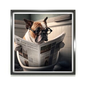 Poster da parete con cane, stampa di un cane divertente seduto sul water in bagno, poster da bagno con cane, stampa di un cucciolo, arte con animali stravaganti, arte per bambini