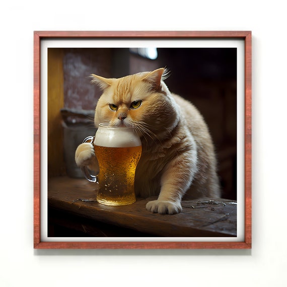Cat Wall Art Poster, Funny Drunk Cat, Cat Drinking Beer, Grumpy Cat in a  Bar, Cat Wall Art, Cat Lover, Whimsy Animal Art Download Printable