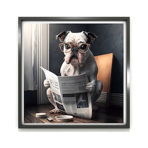 Poster da parete con cane, stampa di un cane divertente seduto sul water in bagno, poster da bagno con cane, stampa di un cucciolo, arte con animali stravaganti, arte per bambini