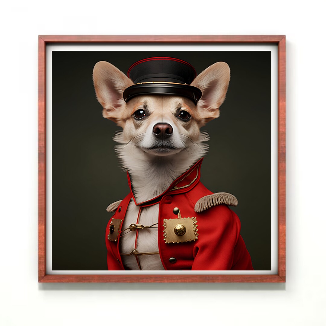 Vintage Dog Wall Art Print, Gentleman Dog Painting, Dog in Military