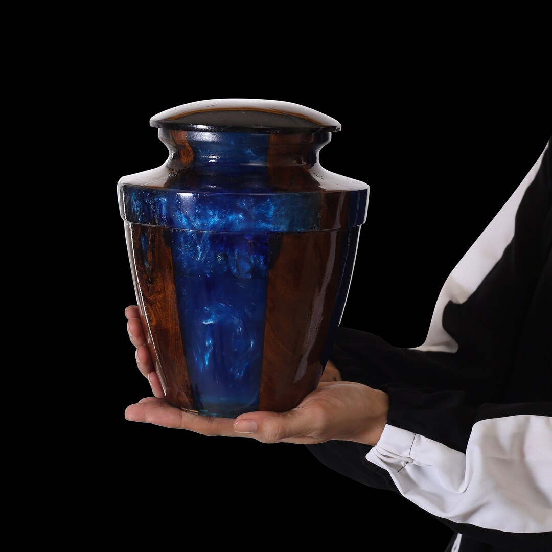 Blue Epoxy Urn for Adult Human Ash Urn Luxury New Rosewood and Resin Cremation Urn Burial Urn