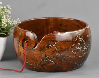 Rosewood yarn bowl | wooden yarn bowl for knitting and crocheting | handmade yarn bowl | resin yarn bowl |  Lichtenberg Yarn Bowl